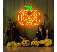 Halloween Neon Signs for Wall Decor, Skull Neon Light, Halloween Pumpkin Neon Light, USB Powered Light Up Acrylic LED Sign for Bedroom Kids Room Living Room Bar Party Halloween Decor (CC0813A-1)