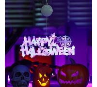 Halloween Neon Window Lights, Halloween Decorations Lights, Happy Halloween Neon Lights with Suction Cup, Battery Operated, Haunting Atmosphere, Hanging Window Lights for Halloween Party Decor (A)