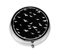Halloween Night Bat Pattern Round Pill Box with 3 Compartments, Mini Metal Pill Organizer for Purse or Pocket, Lightweight Portable for Daily Use Gifts Travel