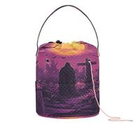 Halloween Night Creepy Moonlight Crochet Tote Bag Crochet Yarn Organizer Portable Storage Bags for Crochet Needle Crochet Project