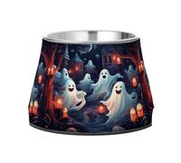Halloween Night Ghosts Dog Raised Bowl, 540 ML Feeding Food Pet Bowl Stainless Steel Non-slip High Capacity Cat Bowl