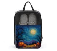 Halloween Night Glowing Pumpkins Haunted Tree Shoe Bag for Travel Daily Use Anti-dust Storage Carrier Golf Shoe Pouch