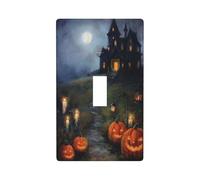 Halloween Night Haunted House Light Switch Cover Decorative Single Toggle 1 Gang Wall Plate for Kitchen Farmhouse Bedroom Bathroom Art Decor