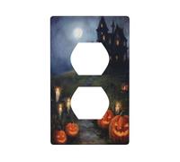 Halloween Night Haunted House Outlet Cover Light Switch Cover Decorative 1 Gang Wall Plate for Kitchen Room Bathroom Size 7x11.4cm