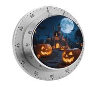 Halloween Night Moon Pumpkins Castle Mechanical Kitchen Timer Digital Timer with Magnetic Base 60-Minute Visual Countdown Stainless Steel Timers for Cooking, Baking, Eggs & Classroom Use, Loud Alarm