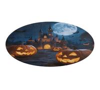 Halloween Night Moon Pumpkins Castle Round Area Rug Non Slip Backing Doormat Water Absorbent Plush Throw Low-Pile Non-Slip Floor Mat Carpet for Living Room Bedroom Entryway Nursery Room 60 * 60cm
