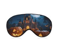 Halloween Night Moon Pumpkins Castle Sleep Mask with Adjustable Strap, Breathable Sleep Masks for Women Men, Soft Eye Mask for Side Sleepers, Travel, Office Nap, Airplane & Blocking Light