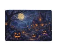 Halloween Night Pumpkin Patch Short Pile Rug 150 x 100 cm, Soft Non Slip | Winter room styling with soft bedroom rug, clear heat transfer print; for bedside and sofa areas
