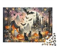 Halloween Night Scene 1000 Pieces Puzzle ForAdults Kids Colorful Witch Haunted Manor Home Decoration Educational Game Gifts Puzzles for Adults Jigsaw Puzzles for Adults 38x26cm/1000pcs