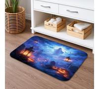 Halloween Night Sky Quick Dry Bath Mat, Ghosts and Lanterns Absorbent Non Slip Shower Mat, Autumn Memory Foam Washable Bath Rugs for Bathroom Decorative 20x32 Inch