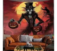 Halloween Night Sky Tapestry Wall Hanging Undead Scarecrow Wall Art Decor Home Decor for Bedroom, Dorm, Living Room - 230x180 cm, Red