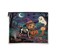 Halloween Norfolk Terrier Dog Makeup Bag 7''x9'' for Travel Purse, Horror Puppy Graveyard Cosmetic Pouch for Women Gift, Spooky Scary Portable Canvas Zipper Organizer Toiletry Pouch