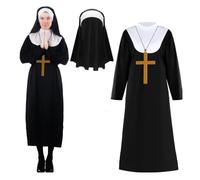 Halloween Nun Costume, with Cross Pendant Necklace, 133cm,138cm, 143cm, 148cm, Women Nuns Outfit, Women Church Costume, Comfortable Fit, for Halloween Party