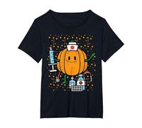 Halloween Nurse Pumpkin Nursing Scrub Top Costume Women Men T-Shirt, Women's Plus, Black, 6X