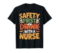 Halloween Nurse Safety First Fun Costume Scrub Top T-Shirt