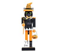 Halloween Nutcracker, 10 Inch Wooden Nutcrackers Soldier Figurine with Top Hat, Skeleton Witch Pumpkin Black Cat Nutcracker Ornament, Shelves Tables Centerpiece Decorations
