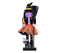 Halloween Nutcracker, 10 Inch Wooden Nutcrackers Soldier Figurine with Top Hat, Skeleton Witch Pumpkin Black Cat Nutcracker Ornament, Shelves Tables Centerpiece Decorations