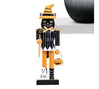 Halloween Nutcracker Figures, Spooky Halloween Wooden Soldier, Hand Painted Skull Pumpkins Cat Witch Nutcracker, Creative Festival Themed Soldier Puppet for Home Desktop Decoration
