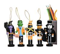 Halloween Nutcracker Ornaments - 5 Pieces Wooden Ornament | Halloween Nutcracker | Witch Skeleton Solid Wood Puppet Craft Ornament For Holiday Party Tree Home Office Classroom Window Haunted House