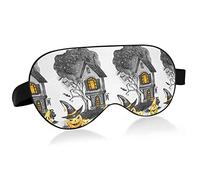 Halloween Old House Tree Pumpkins Eye Masks Cover Blocks Light Sleep Mask Shade Cover Blindfold Relaxing Eyeshade Cover with Adjustable Head Strap for Men Women Kids