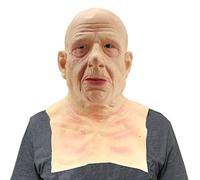 Halloween Old Man Mask, The Elder Old Man Headgear Realistic Silicone Masquerade Full Head Tricky Props, Halloween headdress Real human Horror Wig Party props headgear Dress up, Realistic Wrinkles