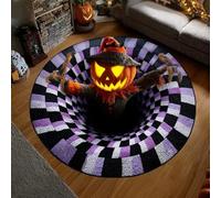 Halloween Optical Illusion Rug, 3D Effect Halloween Area Rug, Candy Corn Abyss Quilted Round Mat, Cute Christmas Printed Indoor Carpet, Soft & Durable Fabric, Modern Home Decor