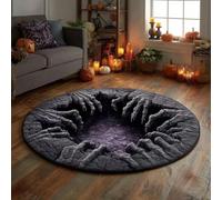 Halloween Optical Illusion Rug, 3D Effect Halloween Area Rug, Candy Corn Abyss Quilted Round Mat, Cute Christmas Printed Indoor Carpet, Soft & Durable Fabric, Modern Home Decor