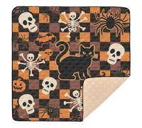 Halloween Orange Checkered Pumpkin Cat Skull Large Sturdy Baby Girl Play mat for Indoor Outdoor Lightweight Foldable Activity Gym Mat for Baby Kids Toddlers Infants, 50'' x 50''alfombras para