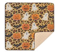 Halloween Orange Leopard Pumpkin Ghost Soft Thick Baby Activity Play Mat for Indoor Outdoor Water Resistant Foldable Playroom Activity Mat for Baby Kids Toddlers Infants, 50'' x 50''tapete