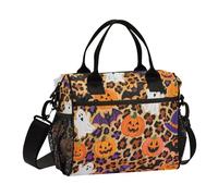 Halloween Orange Leopard Pumpkin Lunch Bags Crossbody Insulated Bag with Shoulder Strap Girl Camping S