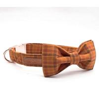 Halloween Orange Plaid Dog Collar with Bow Tie Soft and Cotton Fabric Collar Metal Buckle Adjustable-collar and bow-xs