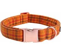 Halloween Orange Plaid Dog Collar with Bow Tie Soft and Cotton Fabric Collar Metal Buckle Adjustable-collar-L