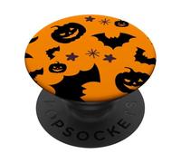 Halloween Orange Pumpkin & Black Bats with falling leaves PopSockets Adhesive PopGrip