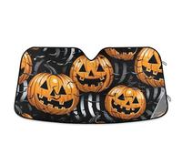 Halloween Orange Pumpkin Black Car Windshield Sun Shade Foldable Sun Shield Blocks UV Rays Sun Heat Protection 55×27.6 inch