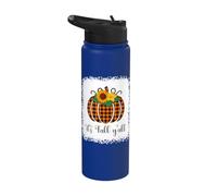 Halloween Orange Pumpkin Buffalo Plaid It's Fall Y'all Women Stainless Steel Insulated Water Bottle