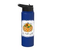 Halloween Orange Pumpkin Buffalo Plaid It's Fall Y'all Women Stainless Steel Insulated Water Bottle