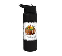 Halloween Orange Pumpkin Buffalo Plaid It's Fall Y'all Women Stainless Steel Insulated Water Bottle