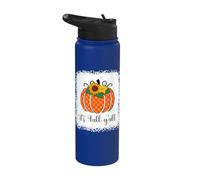 Halloween Orange Pumpkin Buffalo Plaid It's Fall Y'all Women Stainless Steel Insulated Water Bottle