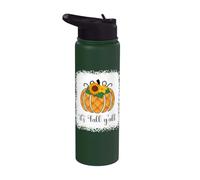 Halloween Orange Pumpkin Buffalo Plaid It's Fall Y'all Women Stainless Steel Insulated Water Bottle