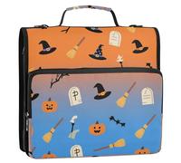 Halloween Orange Pumpkin Witch 3 Rings 1.5 inch School Zipper Binder with Shoulder Strap Easy to Carry Portable Portfolio Suitable for Middle School