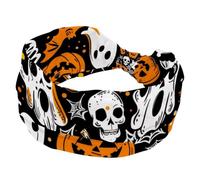 Halloween Orange Pumpkins Skulls Bats Spiders Ghosts Pattern Wide Headbands for Women, Yoga Workout Head Bands Wide Elastic Hair Bands for Washing Face Makeup