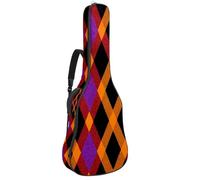 Halloween Orange Purple and Black Argyle Texture Acoustic Guitar Bag Thick Padded, Waterproof Guitar Gig Bag for 40 41 42 Inch Guitars