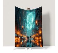 Halloween Orange Warm Bed Blanket Cyber Fantastic Eerie Cool Couch Blanket Super Soft Warm For children teenagers adults and the elderly Double (150 x 200 CM)