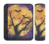 Halloween Orange-Yellow Moon Bats 2 pcs car seat Strap Covers, Release Stress to Your Neck and Shoulders, car Accessory for Bag