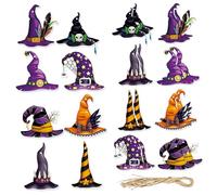 Halloween Ornaments, 32PCS 6 Styles Cute Hanging Witches Hats Halloween Decor, Mini Tree Decorations with Ropes for DIY Party Decor, Mini Ornaments