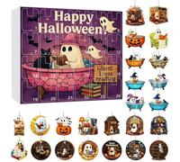 Halloween Ornaments Advent Calendar, 2D Halloweens Reading Ghost Ornament Set, Mystery Countdown to Halloween with Doors, Flat Hanging Decor for Home, Party, Classroom (G)