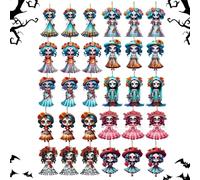 Halloween Ornaments for Tree | 2D Acrylic Decor,Car Day of the Dead Doll Charm with Rope,for Halloween Home Bag Rear View Mirror Fence Yard Window Tree