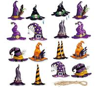 Halloween Ornaments for Tree, 32PCS 6 Styles Cute Hanging Witches Hats Halloween Decor, Mini Halloween Tree Decorations with Ropes for DIY Halloween Party Decor Halloween Tree Decorations
