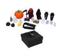 Halloween Ornaments, Pumpkin Ghost Skull Ornaments 3D Printed Tombstones Coffins Spiders Cat Miniature Figures for Home Decoration