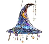 Halloween Ornaments, Stained Glass Visual Effect, 20x18cm, Spooky Witch Hat Pendant, Hanging Witch Hat Figure, Elegant 2D Acrylic Design, For Balconies